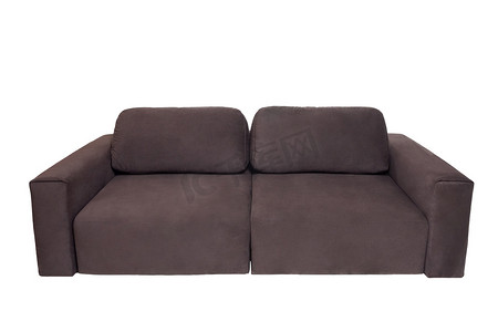 棕色布艺沙发，枕头隔离在白色背景。