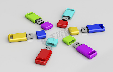 usb彩色摄影照片_组彩色 USB 记忆棒