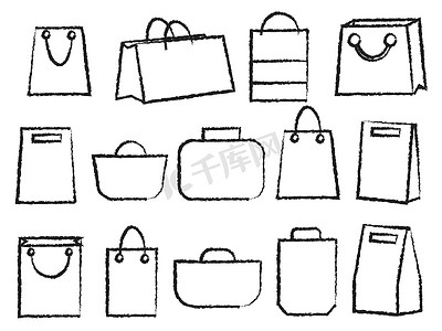 购物主题设计摄影照片_各种袋子的图标集 行李主题图标。