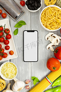 食品框架与智能手机模型。