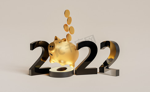 2022 年新年与金色存钱罐