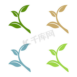 绿叶标志摄影照片_绿叶生态标志模板插画设计。