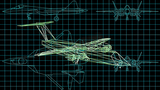 3d 插图-非常详细地绘制飞机设计的技术图纸