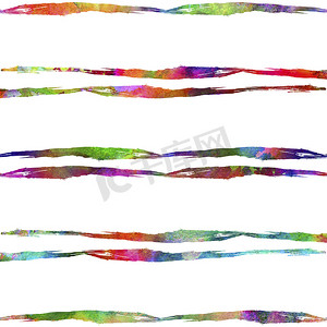 水彩画笔摄影照片_彩虹色水彩画笔条纹无缝图案田庄几何设计。