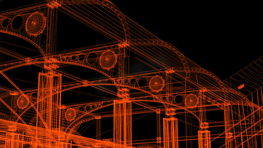 3D渲染-工业建筑线框模型