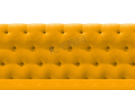 按钮装饰图案摄影照片_豪华黄色或金色沙发天鹅绒坐垫特写图案背景白色