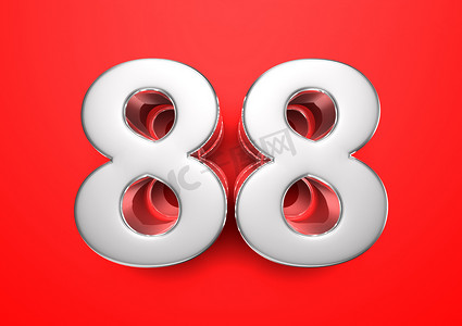 价格标签 88。88 周年纪念日。红色背景上的 88 号 3D 插图。