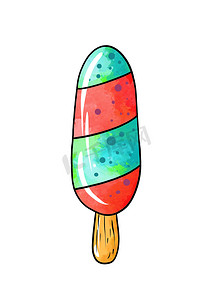 糖果彩色图的插图：白色孤立背景上的蓝红色冷冻冰棍