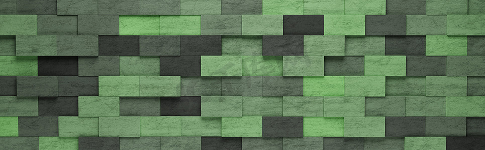 绿色矩形 3D 图案背景