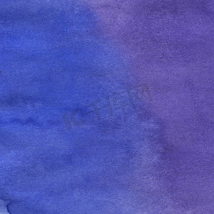 紫色海报摄影照片_蓝色和紫色手绘水彩抽象背景。