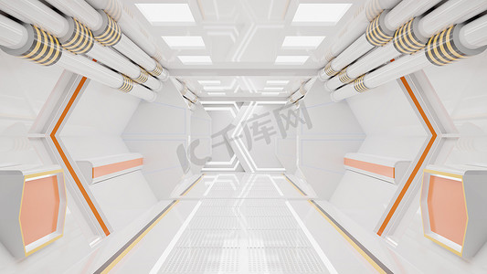 动态白色背景摄影照片_Spaceship Corridor 是一个股票动态图形视频，显示了移动的宇宙飞船的内部。 