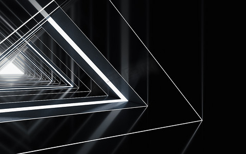 三角隧道，未来派概念，3d 渲染。