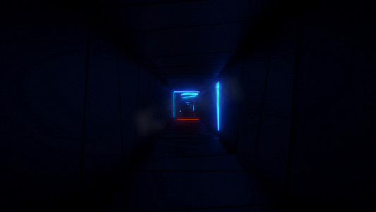 高度抽象设计隧道走廊与发光光图案 3D 插图壁纸背景