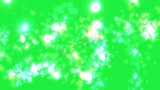 闪光绿色摄影照片_3d 插图-绿色屏幕上的粒子抽象闪光宇宙耀斑