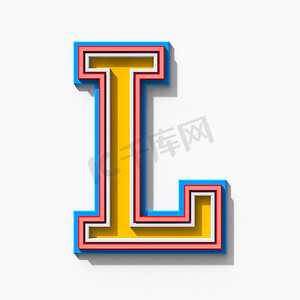 带有阴影的 Slab serif 彩色轮廓字体 Letter L 3D