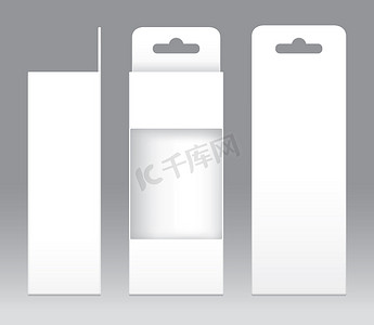 挂盒白色窗口形状剪出包装模板空白。