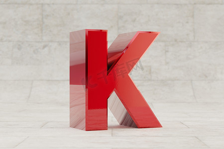 红色 3d 字母 K 大写。