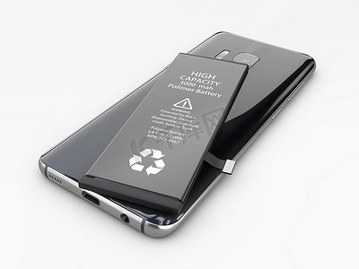 电池和手机隔离灰色的 3d 插图