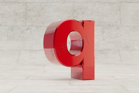 红色 3d 字母 Q 小写。