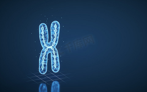 蓝色背景的染色体，3d 渲染。