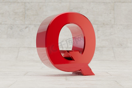 红色 3d 字母 Q 大写。