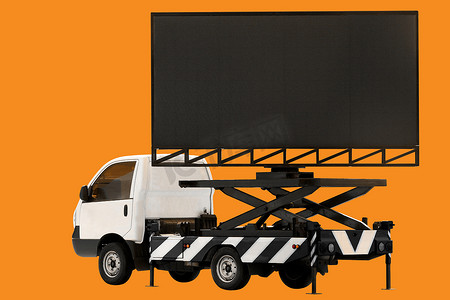 汽车 LED 面板上的广告牌，用于在背景橙色上隔离的标志广告