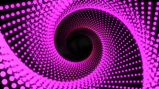 3d 插图，大粉红色点排成行它被放在一起，直到它成为一个三角形管，并被扭曲直到它成为同一个圆圈。
