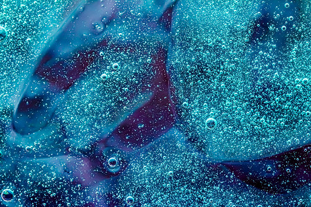 抽象海蓝宝石液体背景、油漆飞溅、漩涡图案和水滴、美容凝胶和化妆品质地、当代魔法艺术和科学作为豪华平板设计
