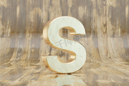 金色 3d 字母 S 大写。