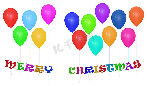 气球加横幅摄影照片_带气球的圣诞快乐花环 — 色彩缤纷