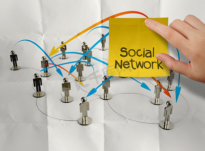 社会人类摄影照片_手拿着便条社交网络 3d 不锈钢人类社会