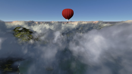 梦幻热气球摄影照片_红色热气球