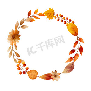 秋叶水彩框架和边框。