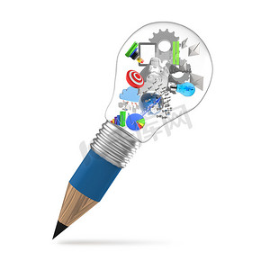 创意设计业务作为铅笔灯泡 3d 作为业务设计