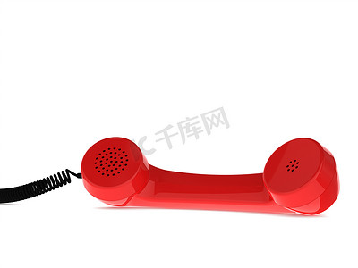 白色背景上的红色复古商务电话听筒