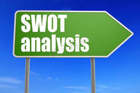 SWOT 分析词与绿色路标