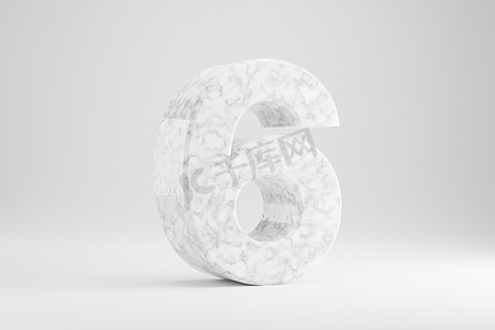3d数字6摄影照片_大理石 3d 数字 6。孤立在白色背景上的白色大理石数字。 