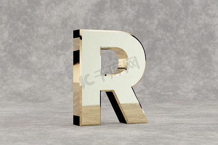 金色 3d 字母 R 大写。