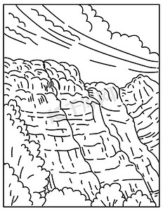 美国亚利桑那州科科尼诺县北部朱红悬崖国家纪念碑单线或单线海报艺术黑白