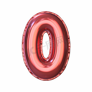 红色金属气球字体编号 0 零 3D