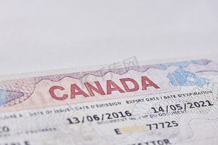 在护照的加拿大签证。