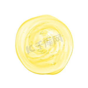 透明黄色液体凝胶滴或涂片隔离在白色背景上。