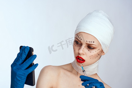 面部注射摄影照片_女性复兴面部注射整容手术工作室生活方式
