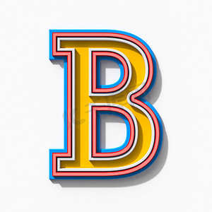 带有阴影的 Slab serif 彩色轮廓字体 Letter B 3D