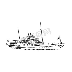 船，汽船，轮船，涂鸦风格，素描插画，手绘，矢量。