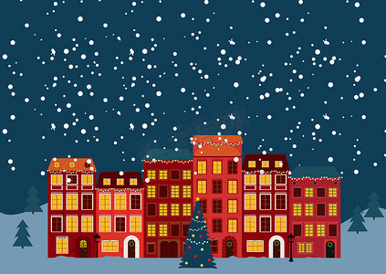 冬季圣诞节和新年小镇复古风格。