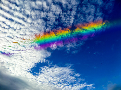 漂亮的彩虹摄影照片_天空白云中的彩虹