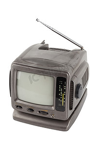 白色隔离的旧 5.5 英寸便携式模拟 crt 电视装置
