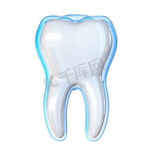 美白牙齿图标摄影照片_用蓝色盾牌 3D 保护牙齿