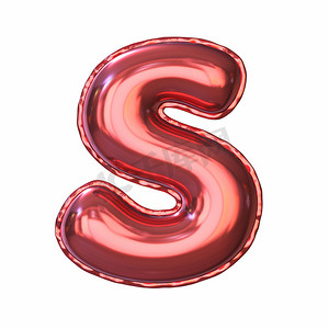 s型摄影照片_红色金属气球字体 Letter S 3D